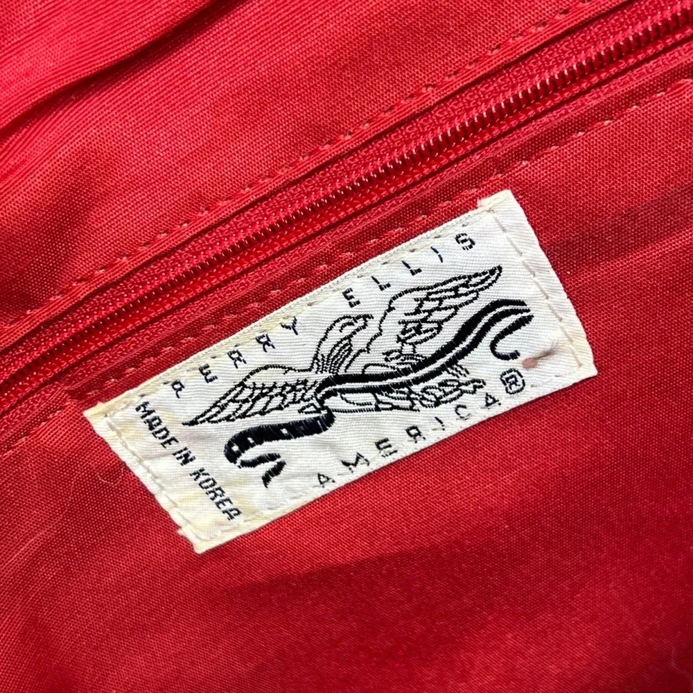 VINTAGE Perry Ellis America Messenger Bag Red Nylon Crossbody Eagle Logo